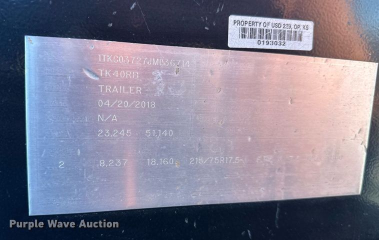 image for item NL9273 2018 Trail King TK40RB  equipment trailer