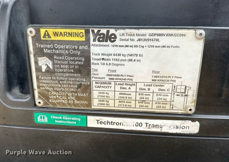 image for item NL9297 2013 Yale GDP080VXNKGE094  forklift