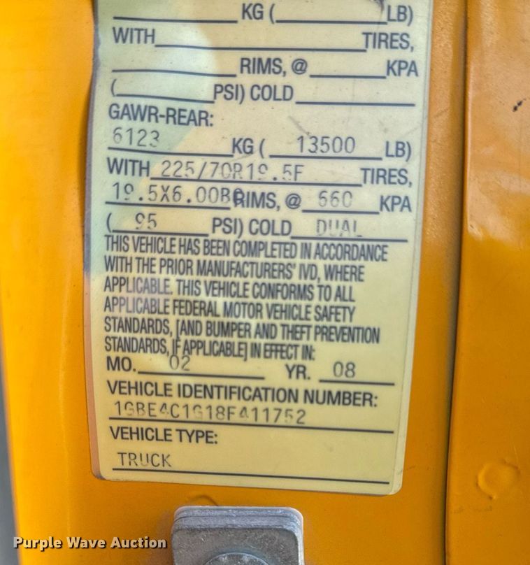 image for item NM9070 2008 Chevrolet C4500  dump truck