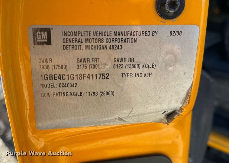 image for item NM9070 2008 Chevrolet C4500  dump truck