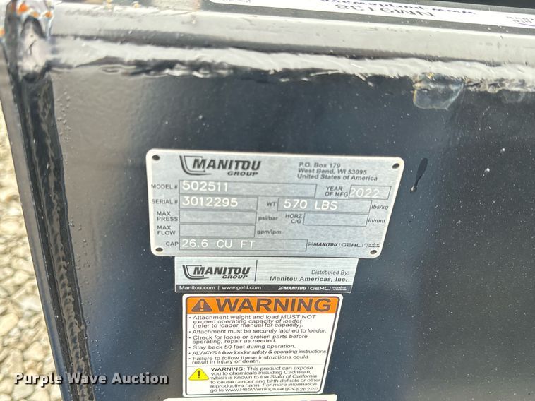 image for item NM9138 2022 Manitou 502511  skid steer bucket