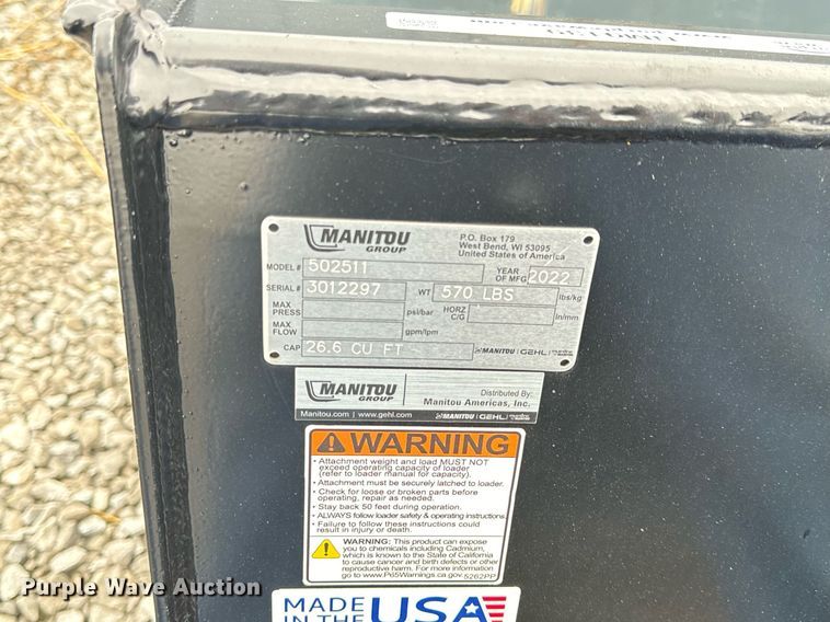 image for item NM9139 2022 Manitou 502511  skid steer bucket