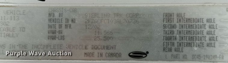 image for item NM9164 2003 Sterling Acterra  dump truck