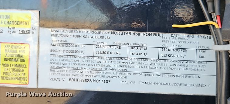 image for item NP9234 2018 Norstar Ironbull  equipment trailer