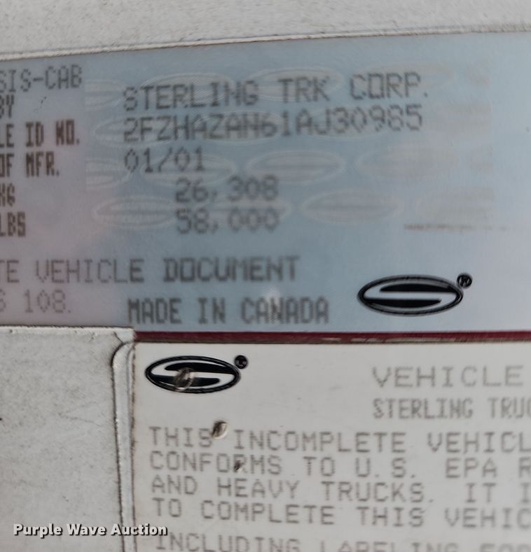 image for item NP9259 2001 Sterling L-Line  crane truck