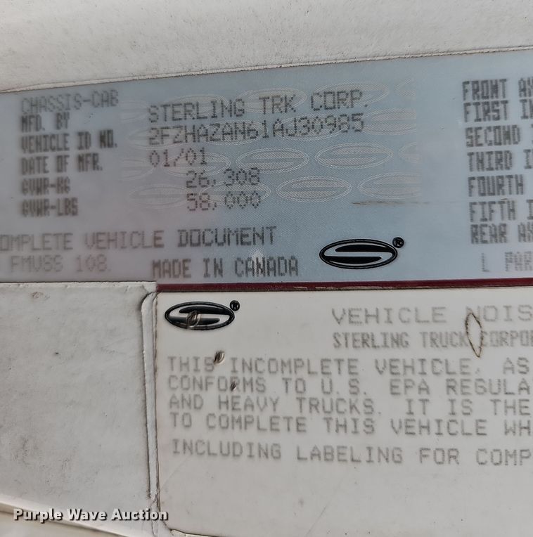 image for item NP9259 2001 Sterling L-Line  crane truck