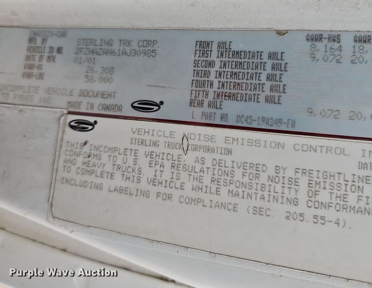 image for item NP9259 2001 Sterling L-Line  crane truck