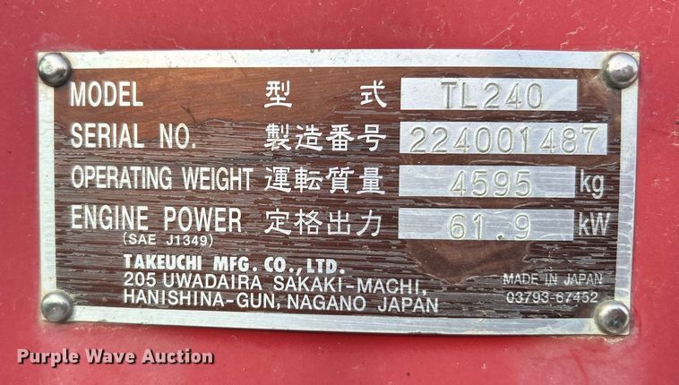 image for item NR9503 2012 Takeuchi TL240  tracked skid steer loader