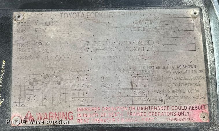 image for item NS9067 2001 Toyota 7FDU35 forklift