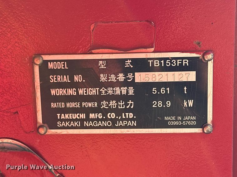 image for item NS9084 2008 Takeuchi TB153FR  mini excavator