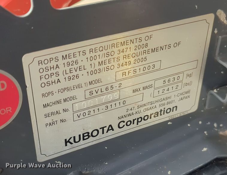 image for item OD9031 2019 Kubota SVL65-2  tracked skid steer loader