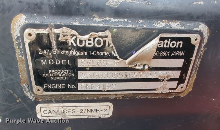 image for item OD9031 2019 Kubota SVL65-2  tracked skid steer loader