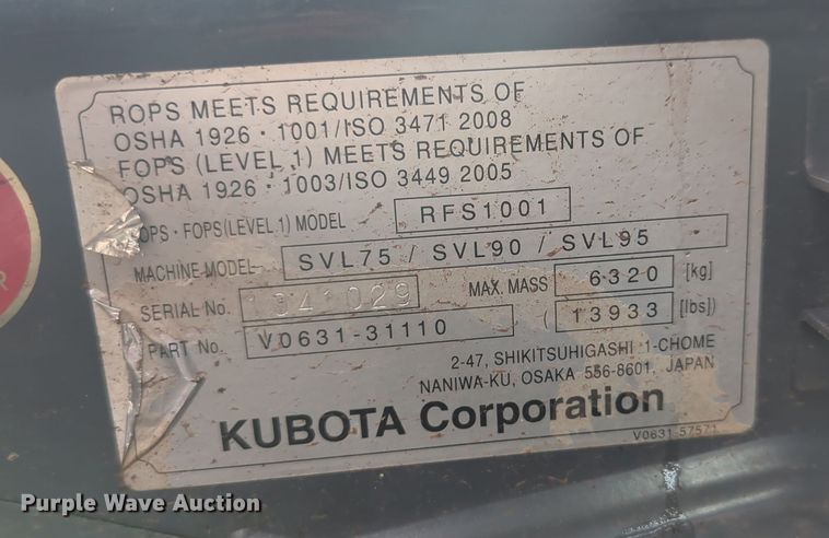 image for item OD9033 2019 Kubota SVL75-2  tracked skid steer loader