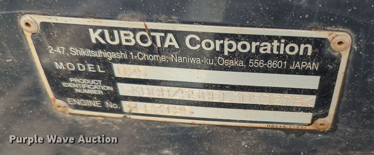 image for item OD9035 2020 Kubota U25  mini excavator