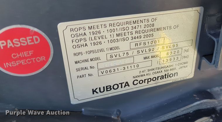 image for item OD9077 2017 Kubota SVL95-2S  tracked skid steer loader