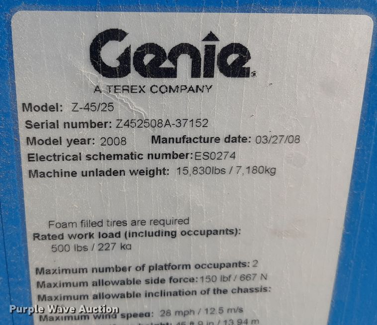 image for item OF9646 2008 Genie Z-45/25  boom lift