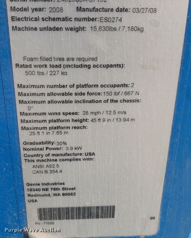 image for item OF9646 2008 Genie Z-45/25  boom lift