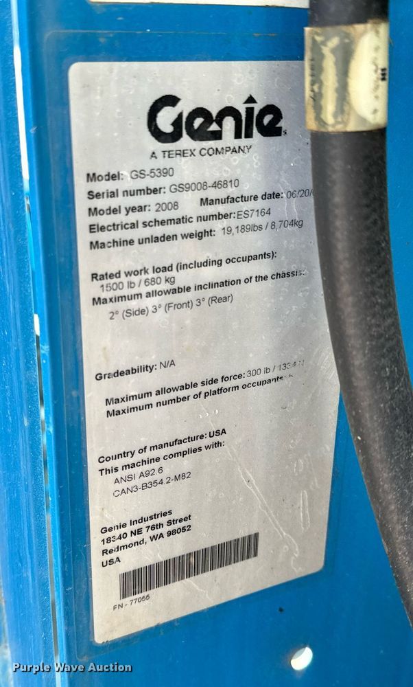 image for item OF9648 2008 Genie GS-5390  scissor lift
