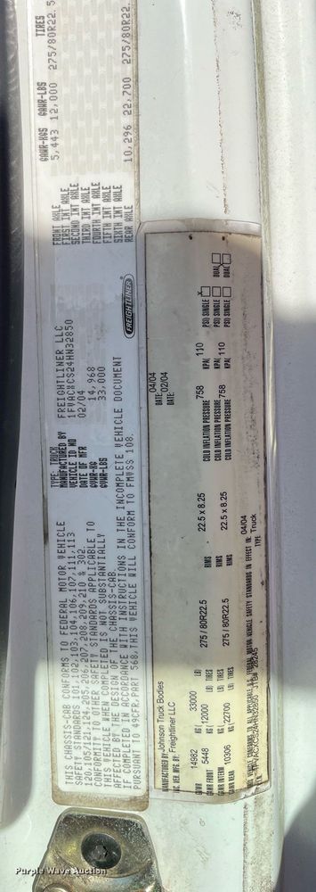 image for item DH8597 2004 Freightliner Business Class M2  refrigerated truck