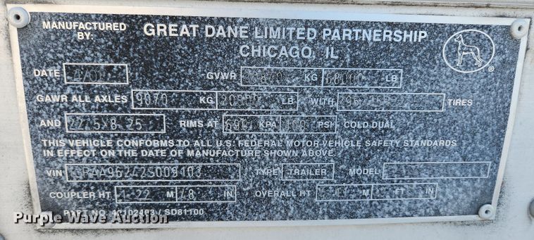 image for item DI6250 2002 Great Dane  refrigerated van trailer