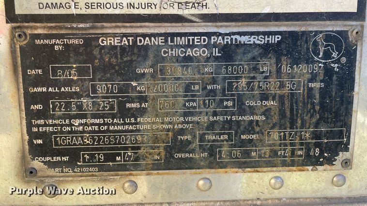 image for item DI6262 2006 Great Dane  refrigerated van trailer