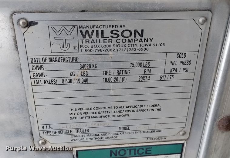 image for item DK8921 2014 Wilson PSDCL-402  livestock trailer