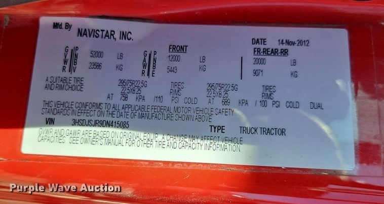 image for item DN7072 2013 International  Prostar Plus semi truck