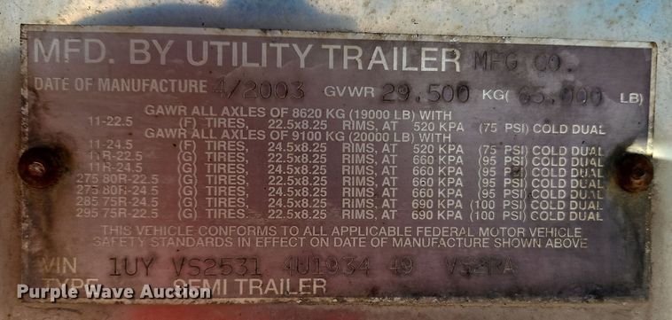 image for item DN7157 2004 Utility VS2RA  refrigerated van trailer