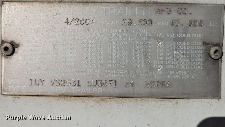 image for item DN7158 2005 Utility VS2RA  refrigerated van trailer