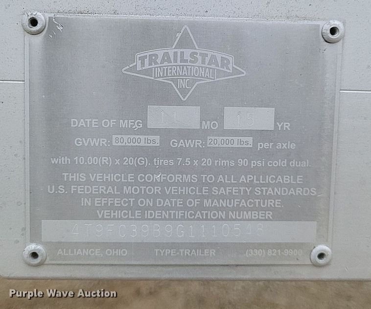 image for item DO4776 2016 Trailstar  end dump trailer