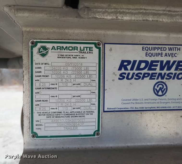 image for item DO4777 2019 Armorlite SS852RN3954OP  end dump trailer