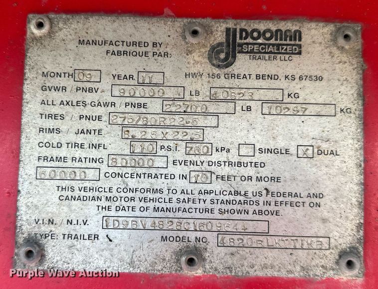 image for item DO5182 2012 Doonan 4820BLKTTIKB  flatbed trailer