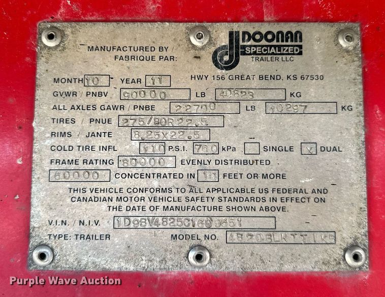 image for item DO5185 2012 Doonan 4820BLKTTIKB  flatbed trailer