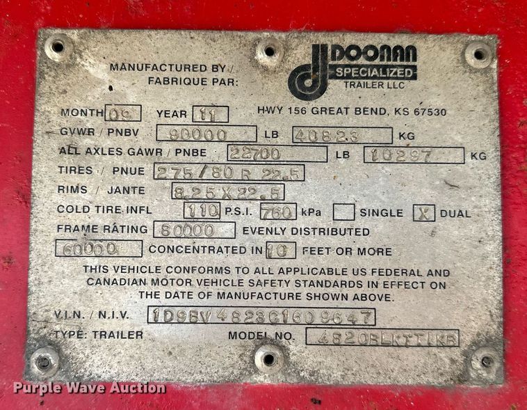 image for item DO5187 2012 Doonan 4820BLKTTIKB  flatbed trailer