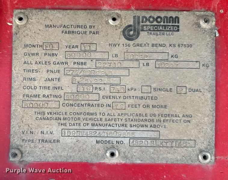 image for item DO5189 2012 Doonan 4820BLKTTIKB  flatbed trailer