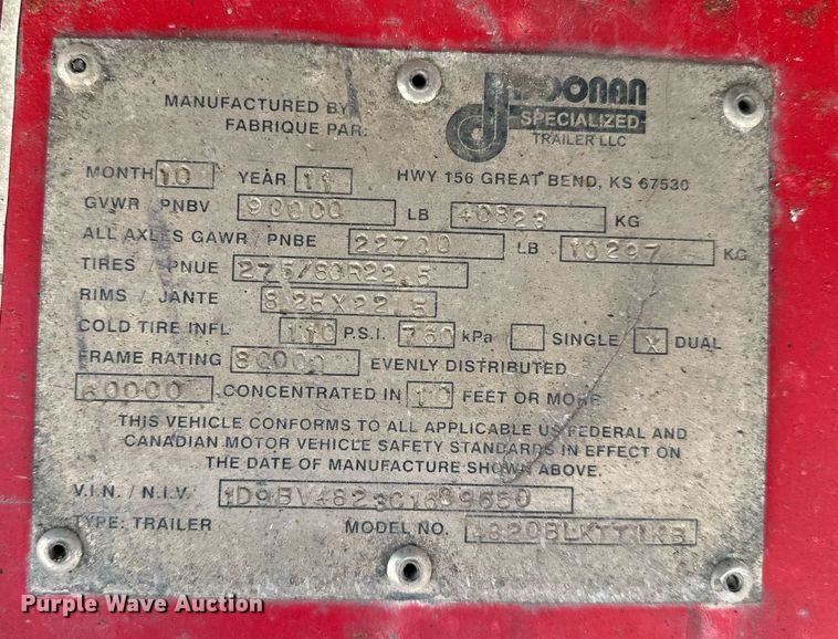 image for item DO5192 2012 Doonan 4820BLKTTIKB  flatbed trailer