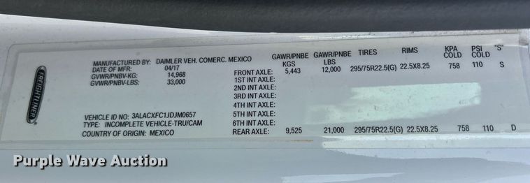 image for item DQ1069 2018 Freightliner SD114  box truck