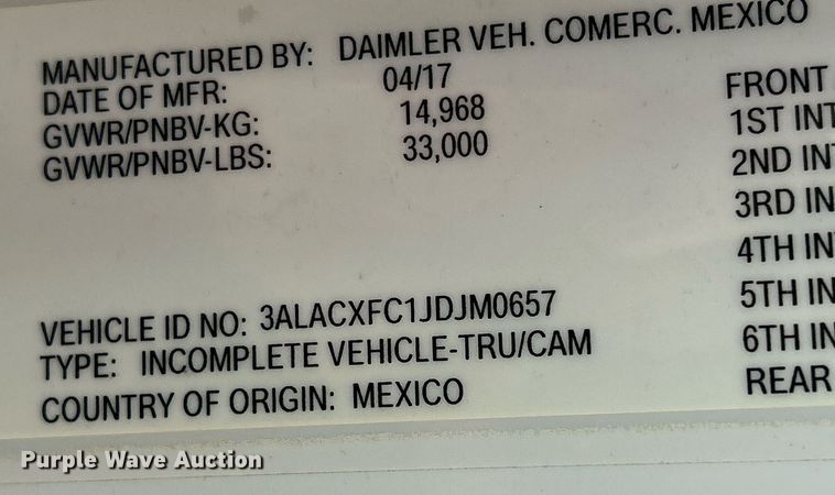 image for item DQ1069 2018 Freightliner SD114  box truck