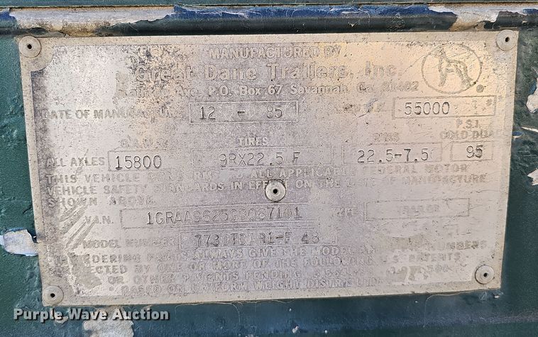image for item DQ8514 1986 Great Dane Trailers 7730 TDAR1-F  dry van trailer