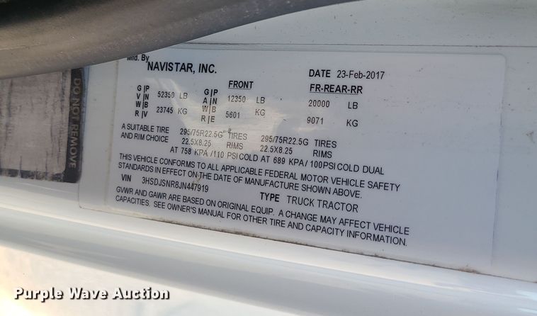 image for item DR7832 2018 International ProStar 122  semi truck