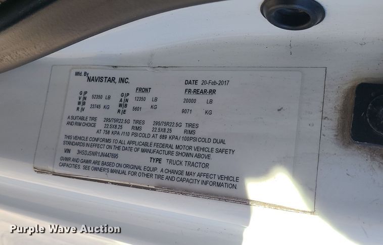 image for item DR7833 2018 International ProStar122  semi truck