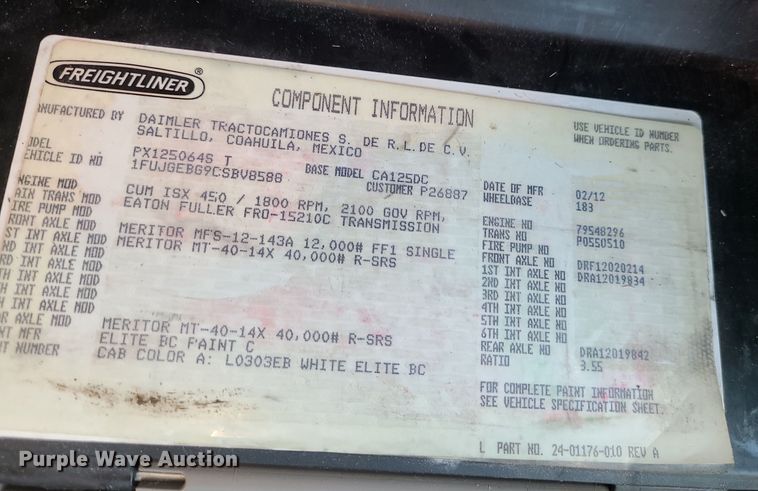 image for item DR7834 2012 Freightliner Cascadia  semi truck