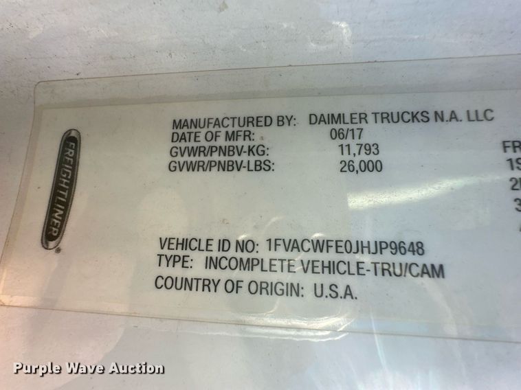 image for item IU9243 2018 Freightliner  rollback truck