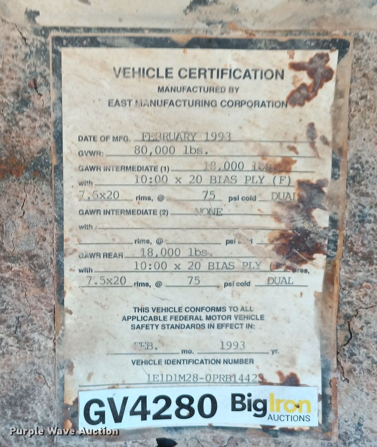 image for item KG9567 1993 East  end dump trailer