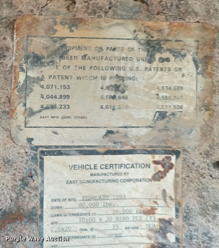 image for item KG9567 1993 East  end dump trailer