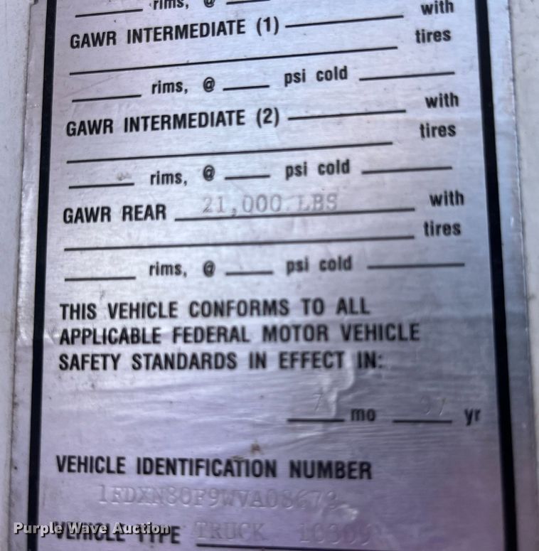 image for item LD9838 1998 Ford L8000  truck cab and chassis
