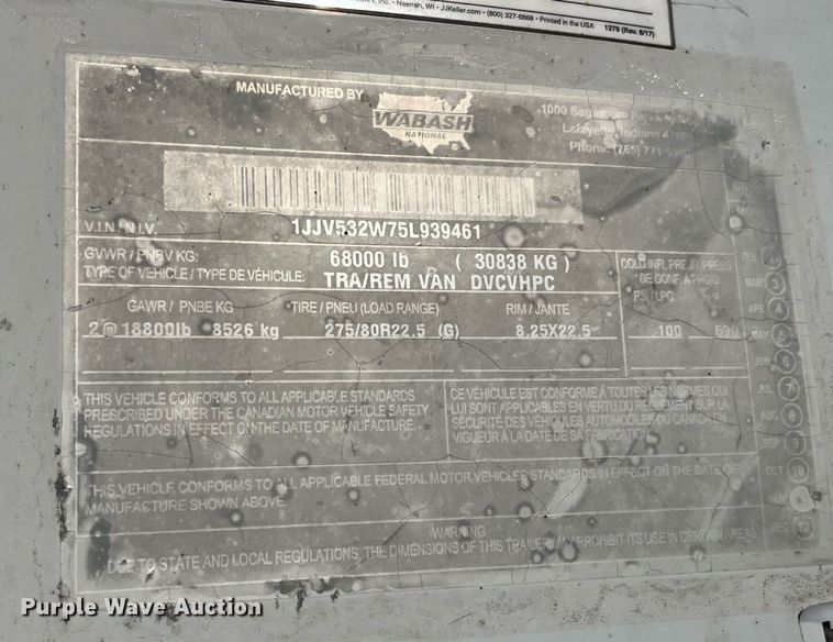 image for item LD9891 2005 Wabash DVCVHPC  dry van trailer