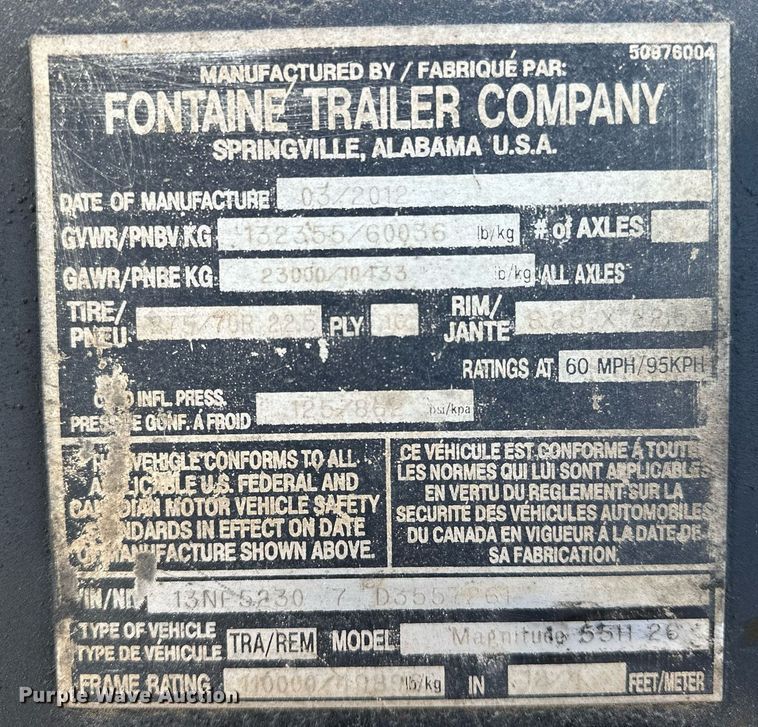 image for item LK9647 2013 Fontaine Magnitude 55H26 lowboy equipment trailer