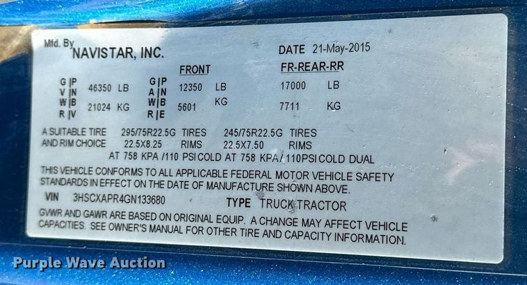 image for item LK9665 2016 International Lonestar  semi truck