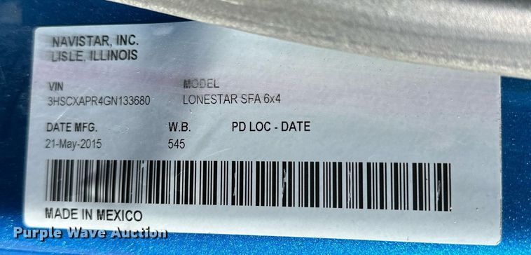 image for item LK9665 2016 International Lonestar  semi truck